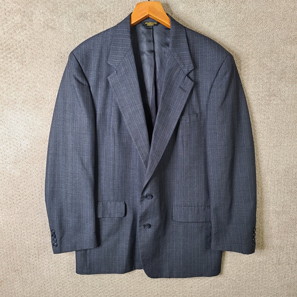 Vintage John Weitz by Palm Beach Jacket Men 42L Gray Striped Blazer 2 Button USA